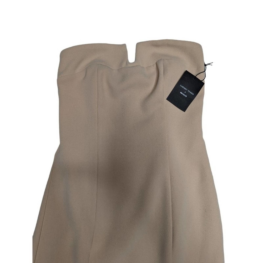 X Revolve Chrissy Teigen Dress Nude Midi Micah Strapless Ruffle Hem Bodycon M - Picture 7 of 7
